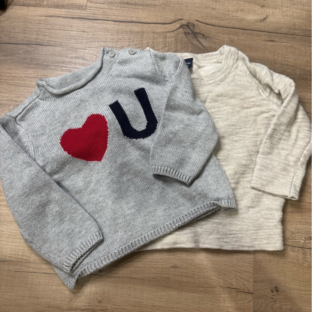 GAP Gray and Cream Baby Sweater with Red Heart